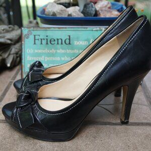 FRANCO SARTO BLACK OPEN TOE PUMP HEEL SZ 7.5 LEATHER